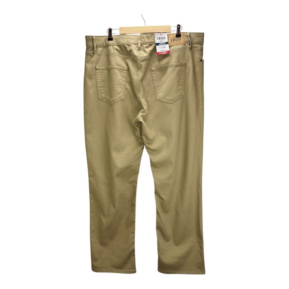 NWT IZOD Mens Regular Fit Tan Stretch Twill Pants 40 x 32 Comfort Flex Waistband - Picture 2 of 5